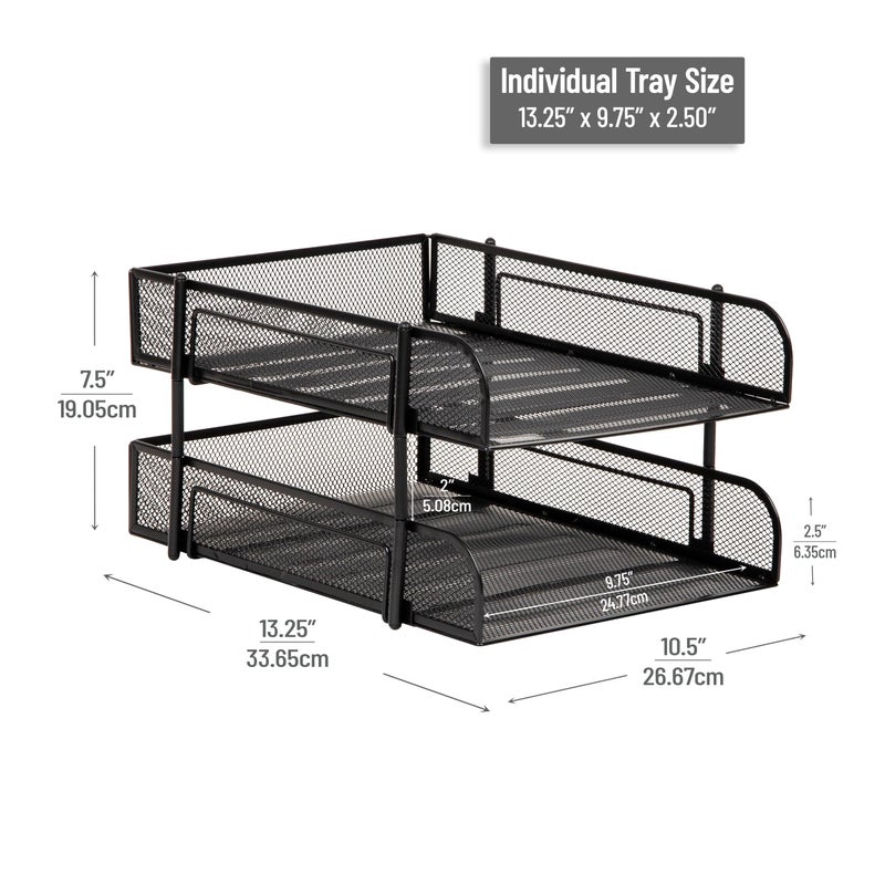 Mind Reader Stackable Paper Tray, Desktop Organizer, File Storage, Office, Metal Mesh, 2 Pcs, Black - Image 3